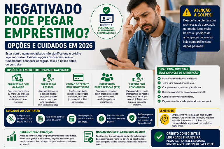 Negativado pode pegar empréstimo? Opções e cuidados em 2026