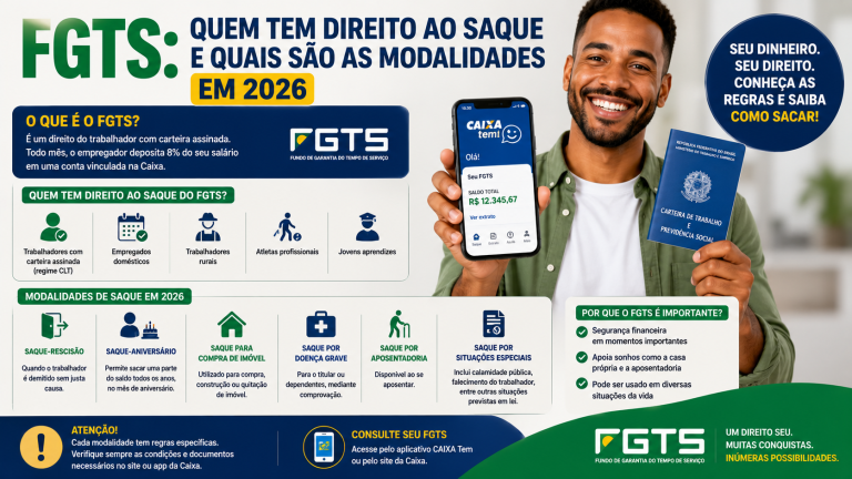 FGTS 2026: quem tem direito ao saque e todas as modalidades